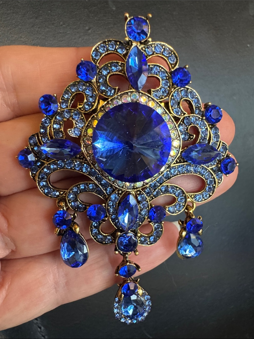 Stunning Royal Blue Crystal Pin, New, Designed by Aratta